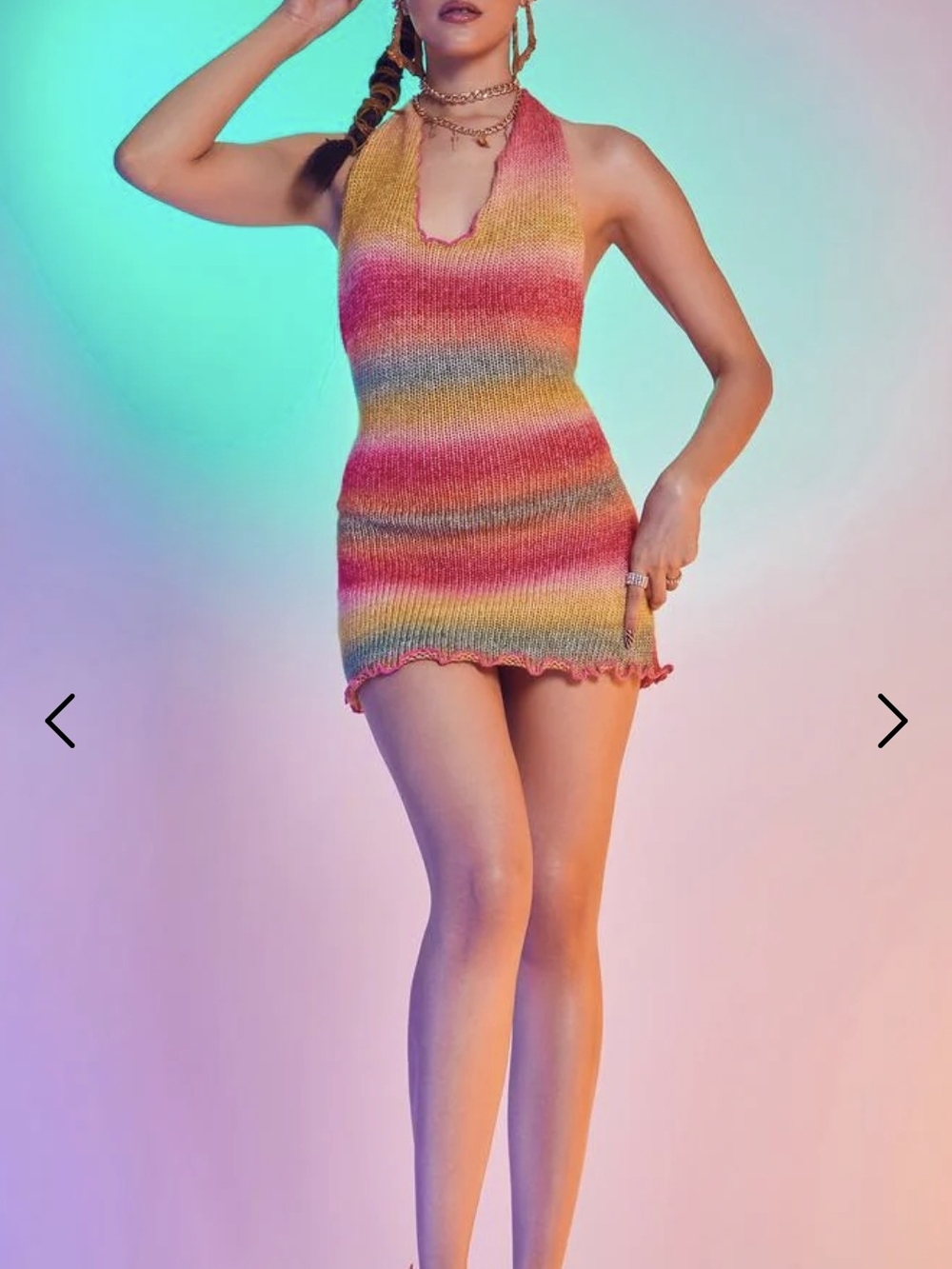 NWT Dollskill Multi Halter Rainbow Knit Mini Dress Jaded London